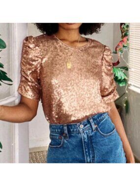 NWT Abercrombie & Fitch | Rose Gold Sequin Top Party Glam Holiday | Size XS